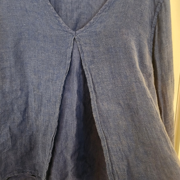 Flax linen tunic top blue vneck size large minimalist lagenlook - Picture 3 of 8
